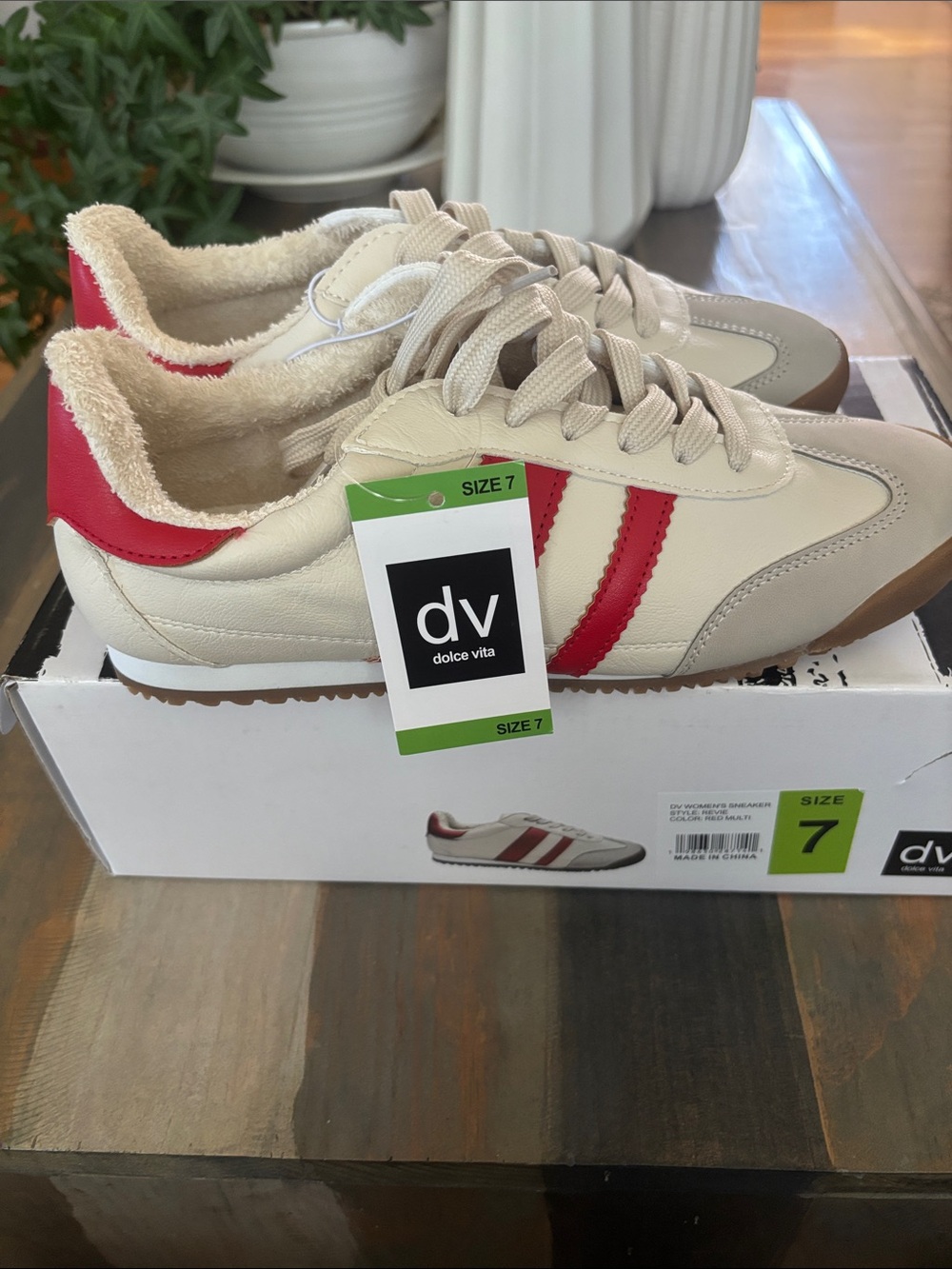 DV by Dolce Vita Cream Sneakers with Red Stripes